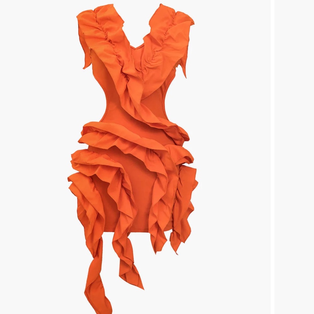 NWT Ruffled Orange Dress WITH OPEN BACK.